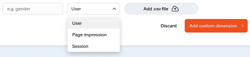 Screenshot Select dimension type in etracker analytics
