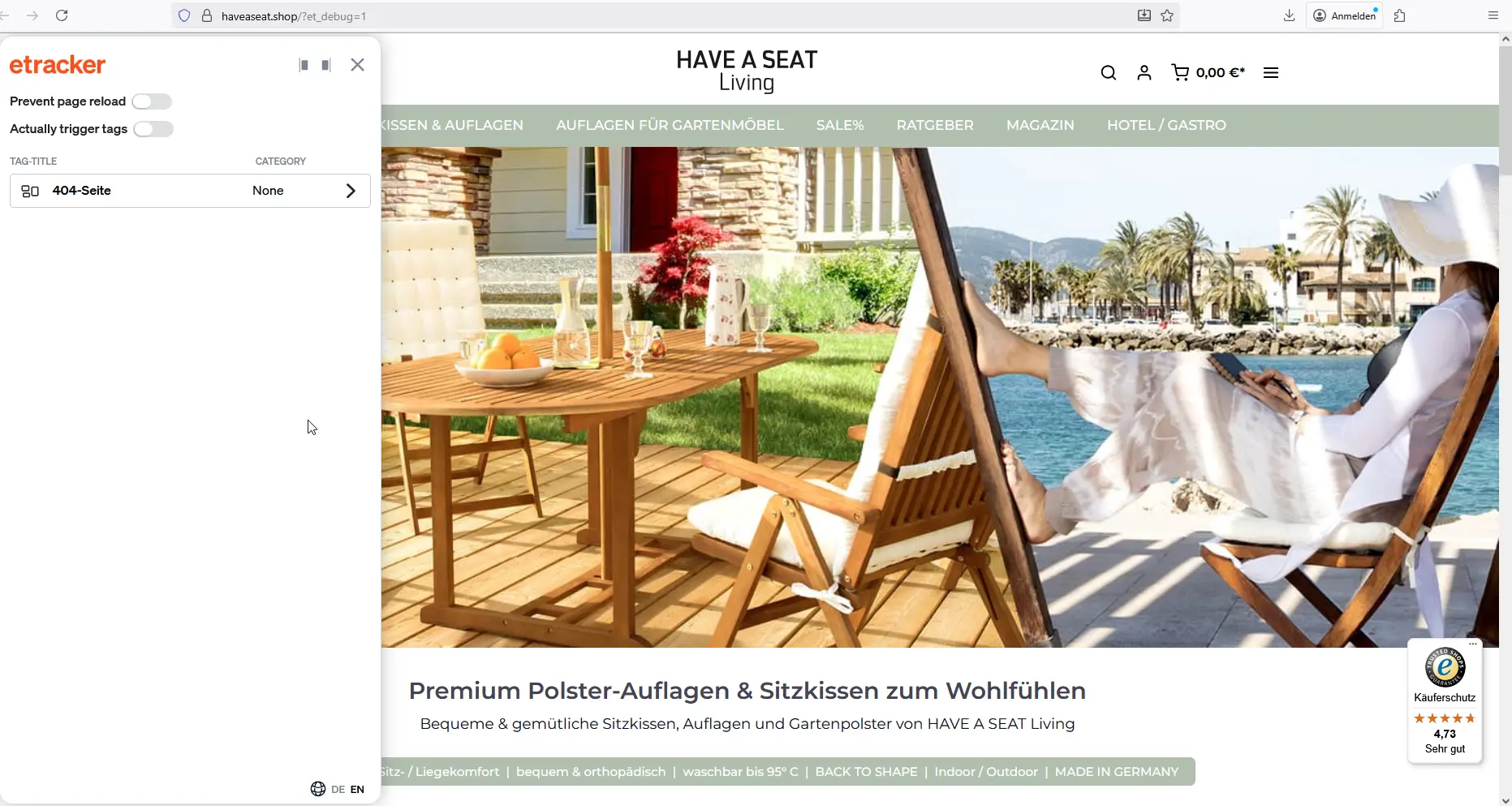The debug mode in the etracker tag manager allows you to test tags on your website in real time.
