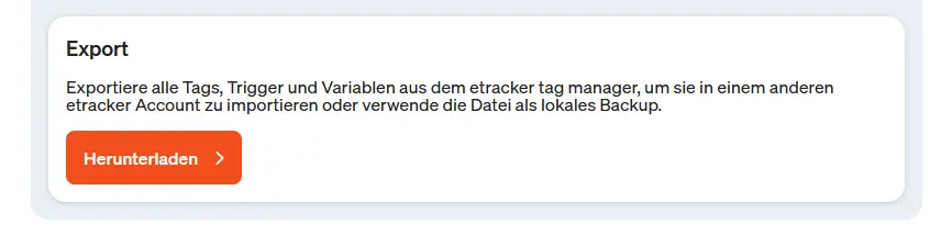 Screenshort Export-Funktion im etracker tag manager.