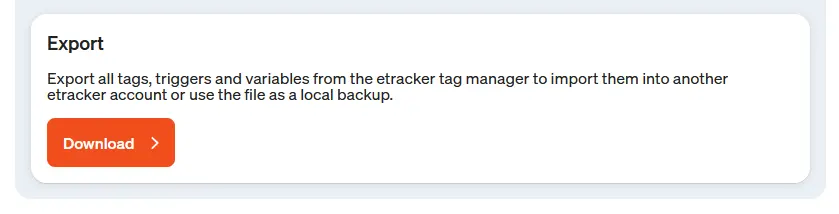 Screenshort export function in the etracker tag manager.