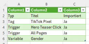 Screenshot log file import function etracker tag manager