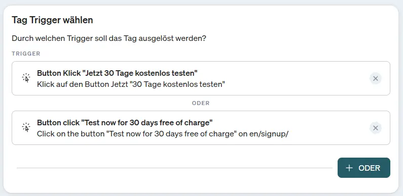 Screenshot Release Notes mehrere Trigger im Tag konfigurieren