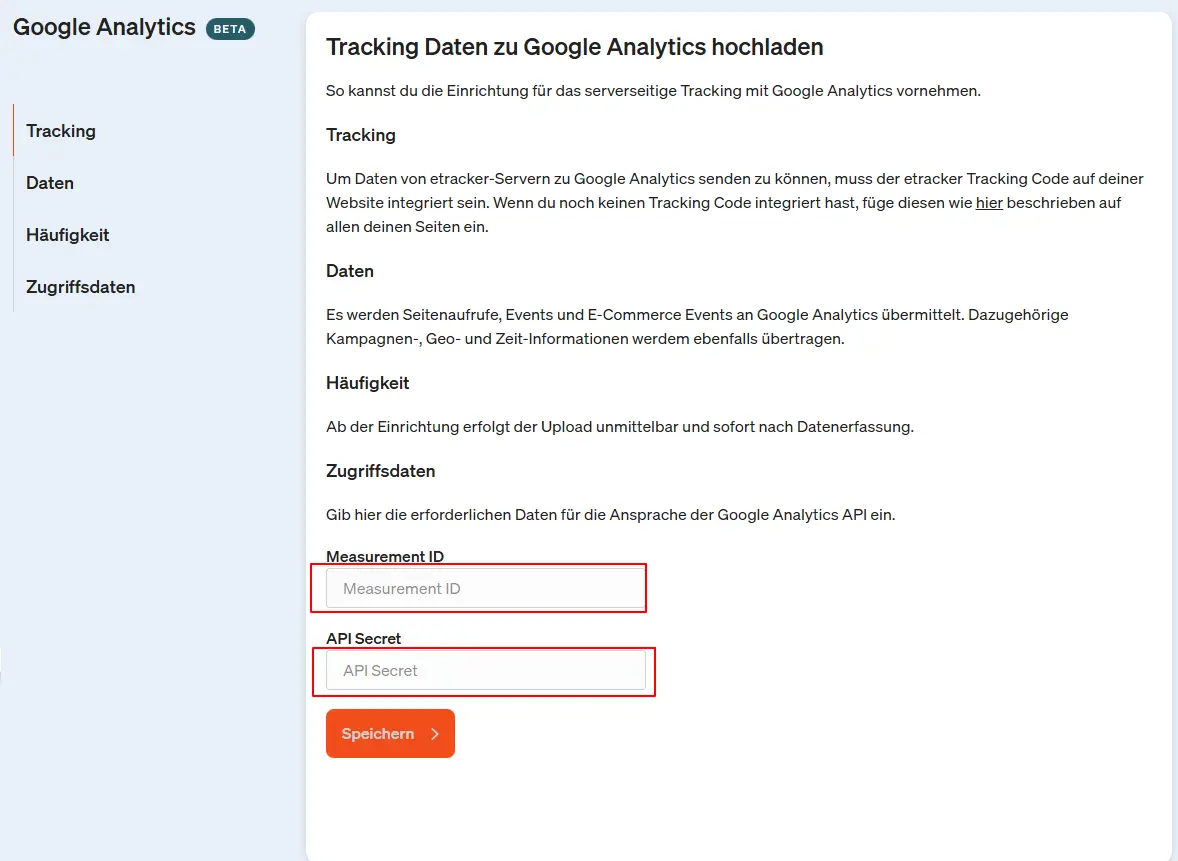Screenshot Secret-Wert in Feld API Secret etracker analytics einfügen