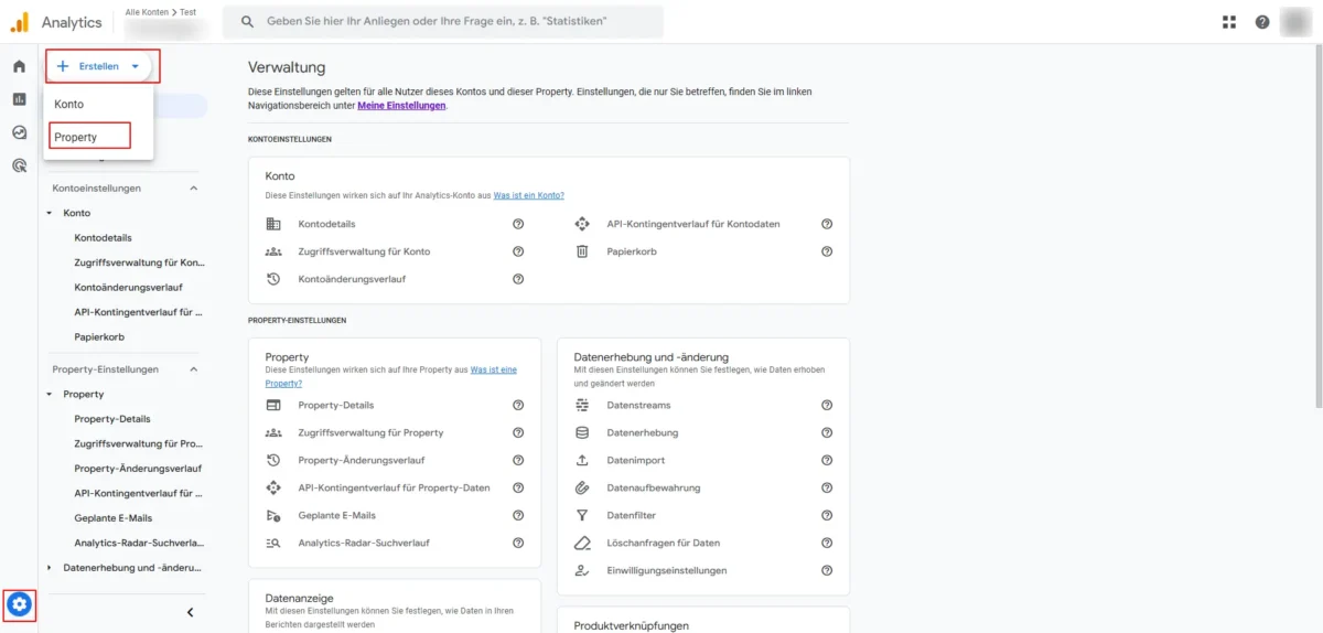 Screenshot Property erstellen in GA 4