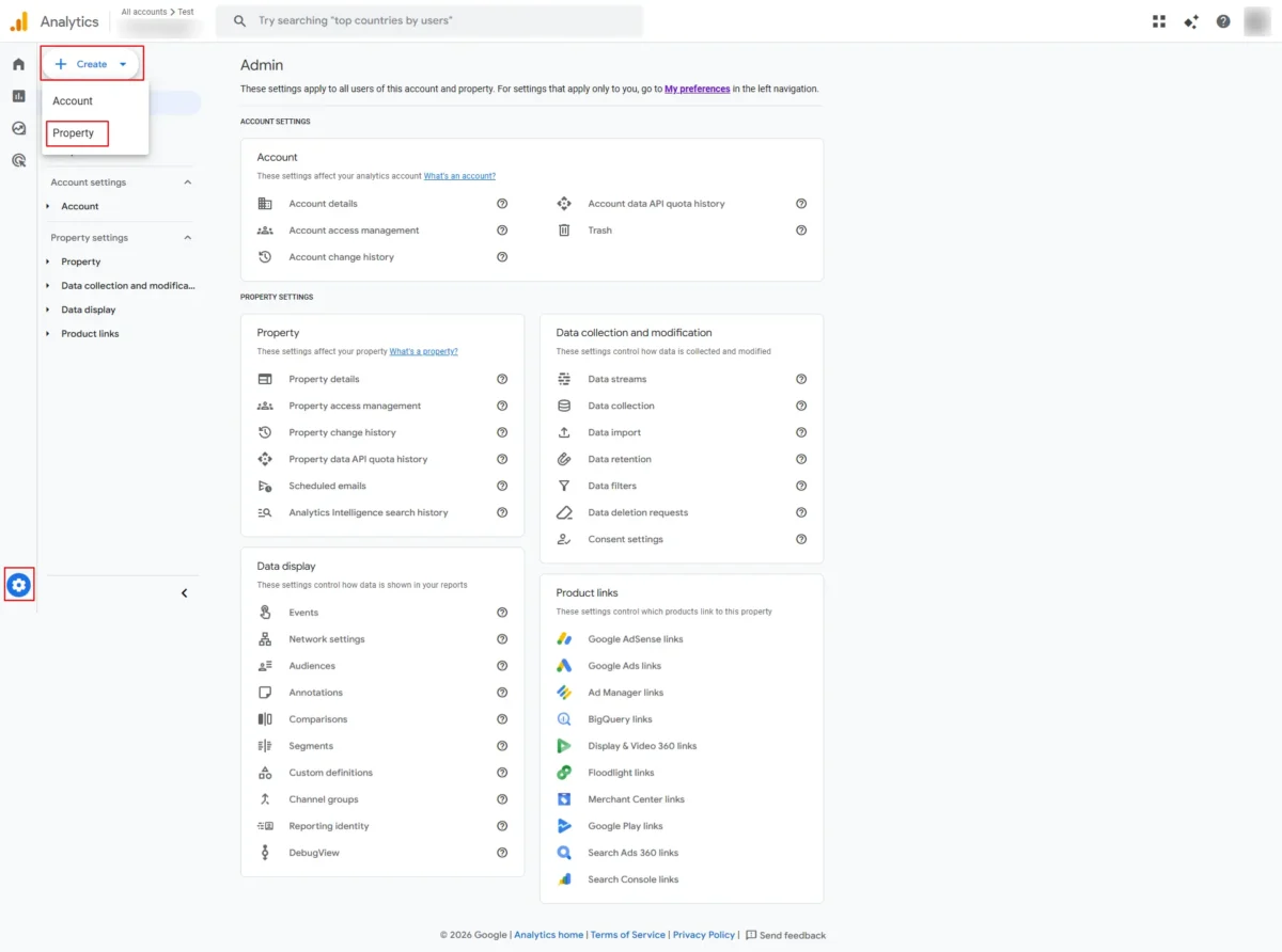 Create screenshot property in GA 4