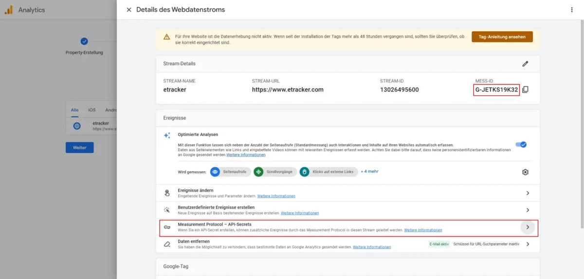 Screenshot Zugriffstoken erstellen Schritt 1 Mess-ID kopieren