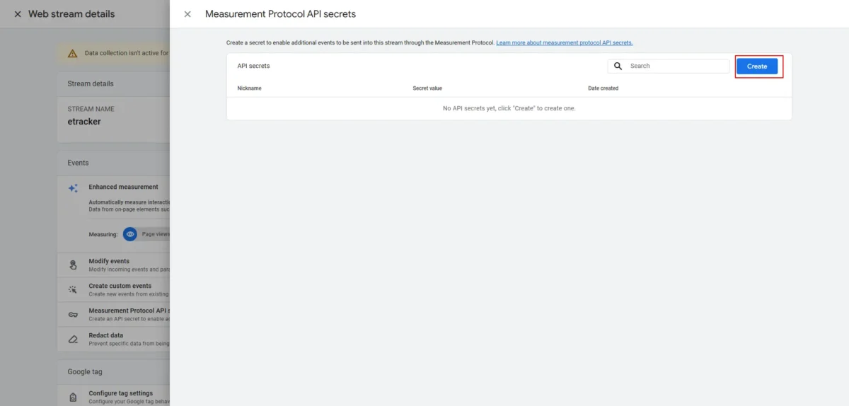 Create screenshot under Measurement Protocol - Select API secrets  