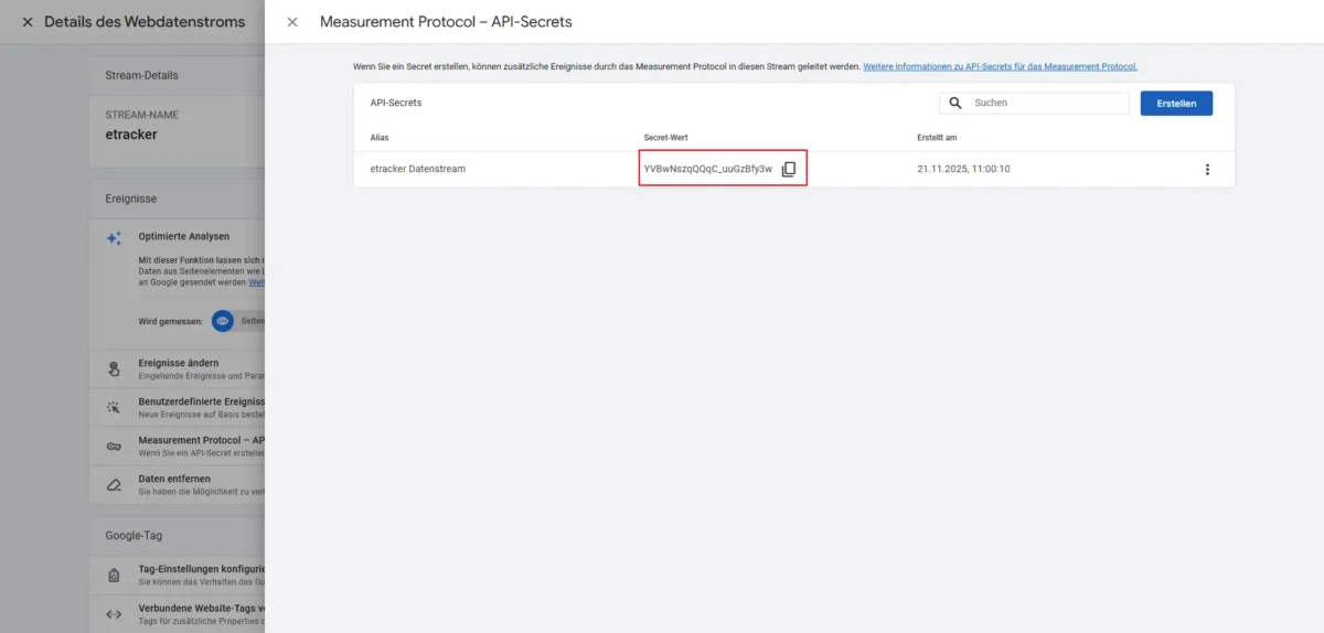 Screenshot Secret-Wert kopieren