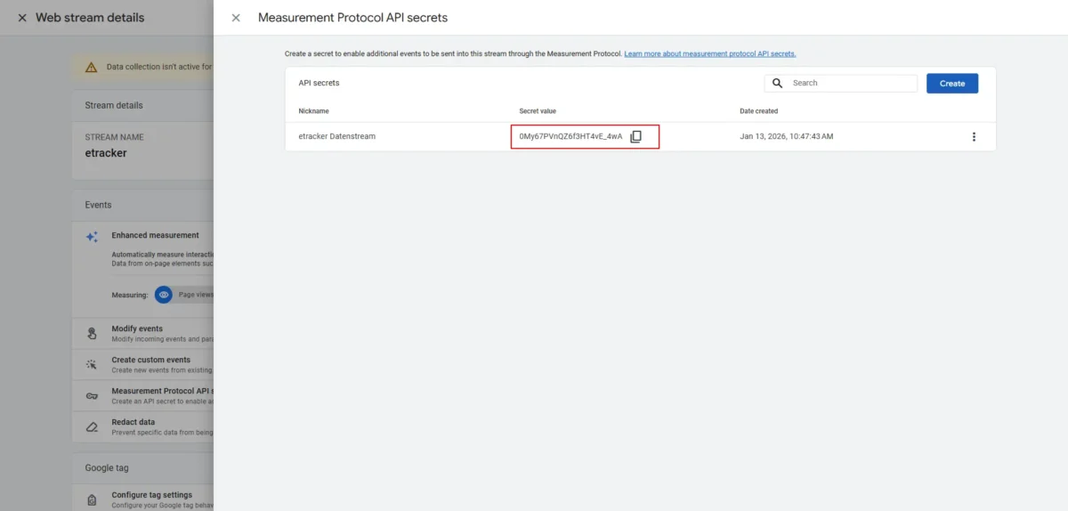 Copy screenshot of Secret value