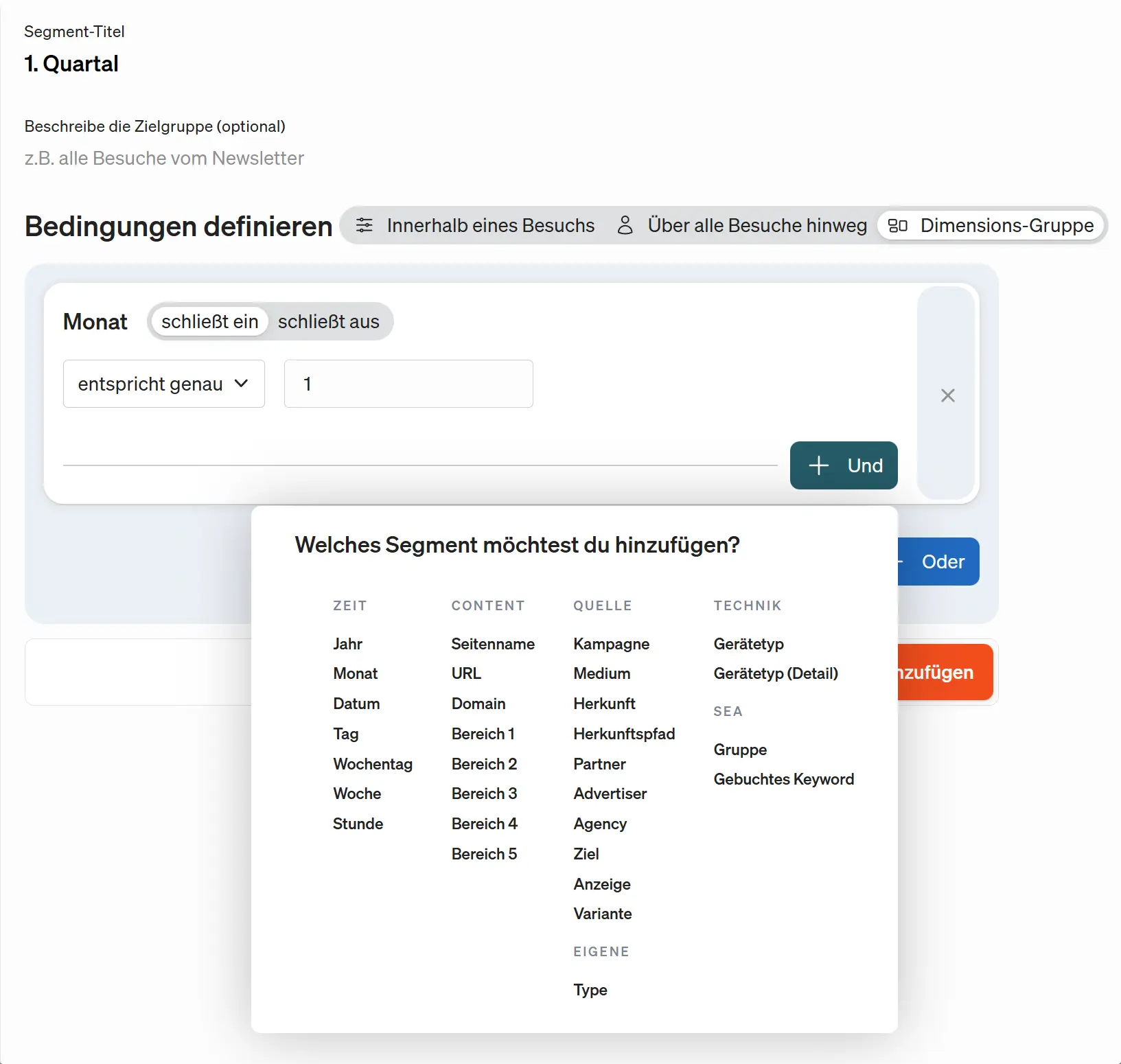 Screenshot Dimensionsgruppen in etracker analytics