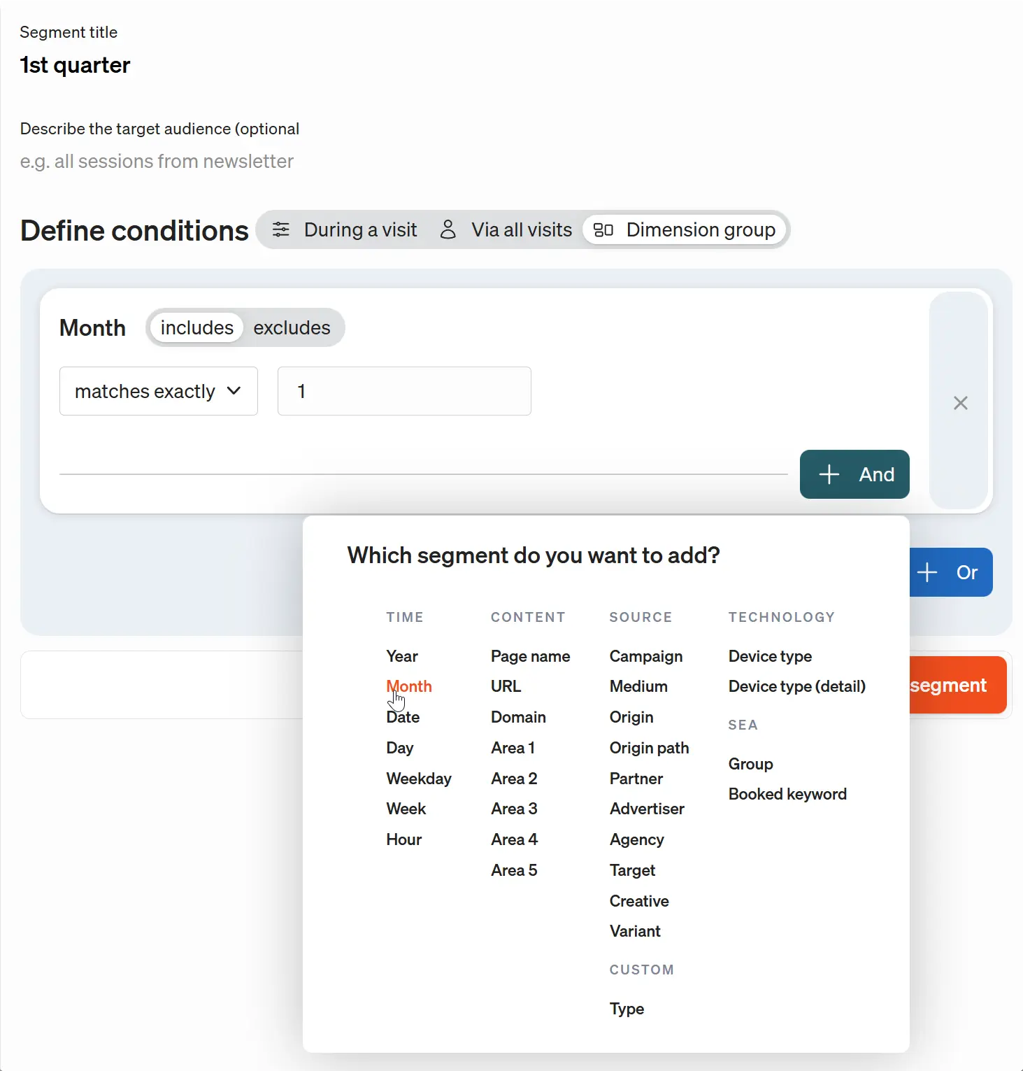 Screenshot of dimension groups in etracker analytics