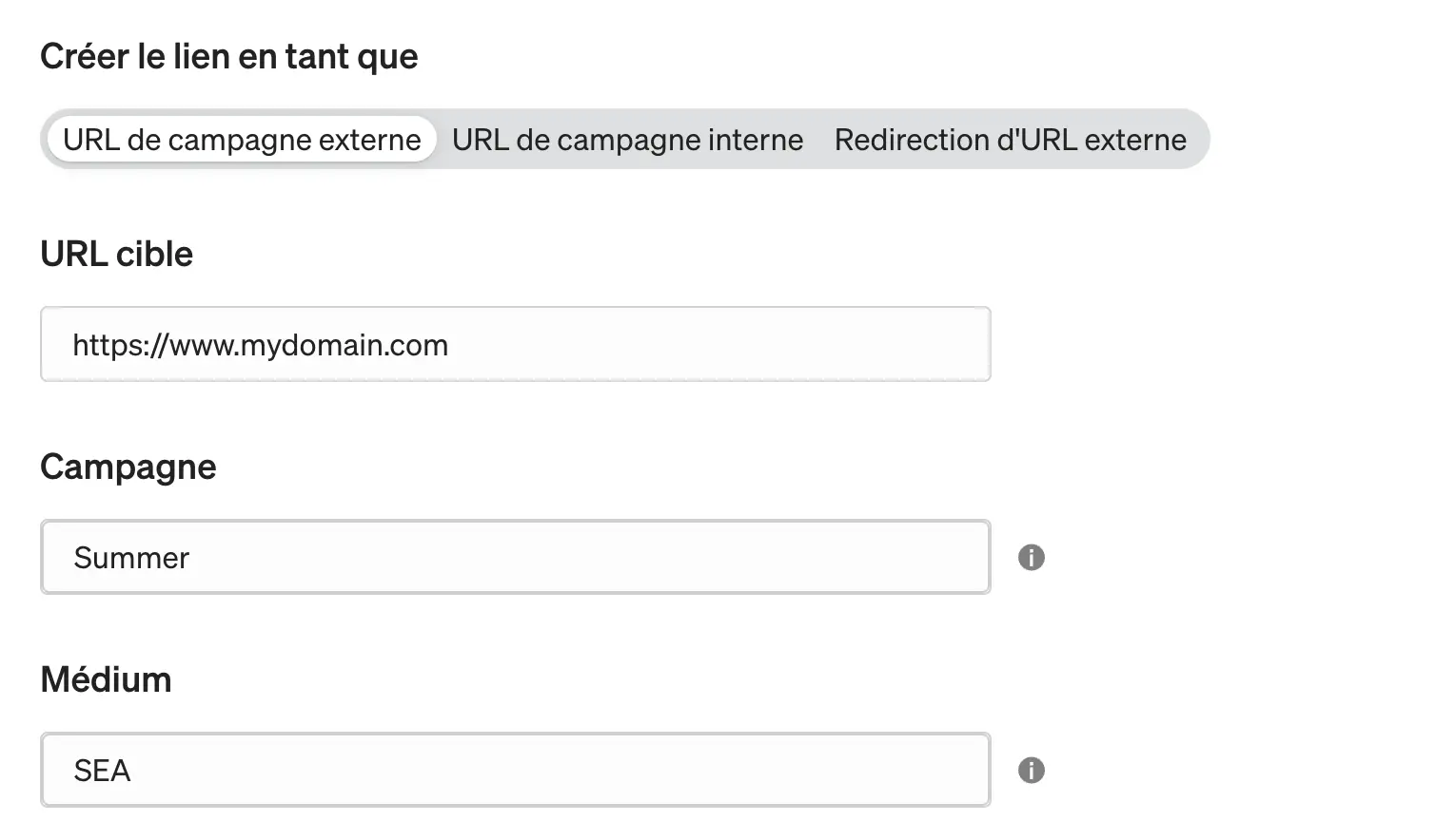 Capture d'écran etracker analytics Créer un lien de campagne