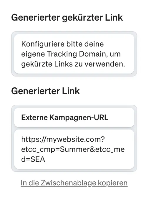 Screenshot etracker analytics generierter Kampagnen-Link