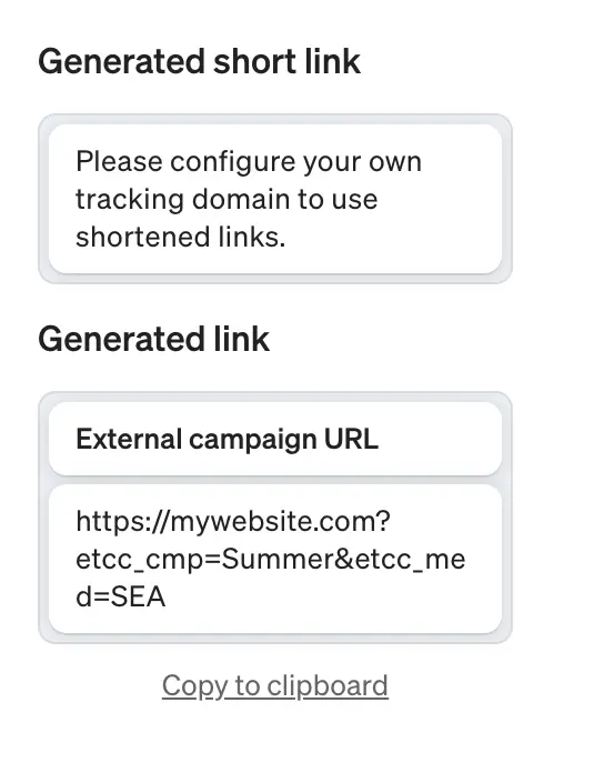 Screenshot of etracker analytics generated campaign link